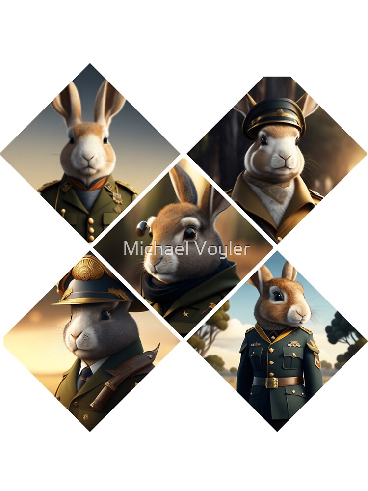 Cute Baby Bunny Rabbits Army Collage Major General by Michael Voyler