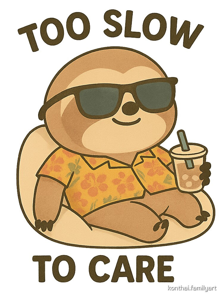 Too Slow to Care – Cool Sloth in Hawaiian Shirt with Bubble Tea by konthai.familyart
