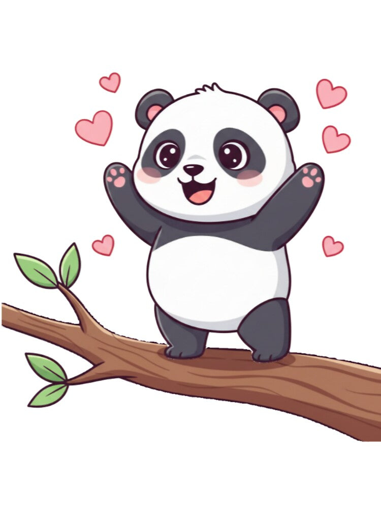 Cute Panda on Tree Branch with Hearts | Adorable Kawaii Panda Love Design by snaperos