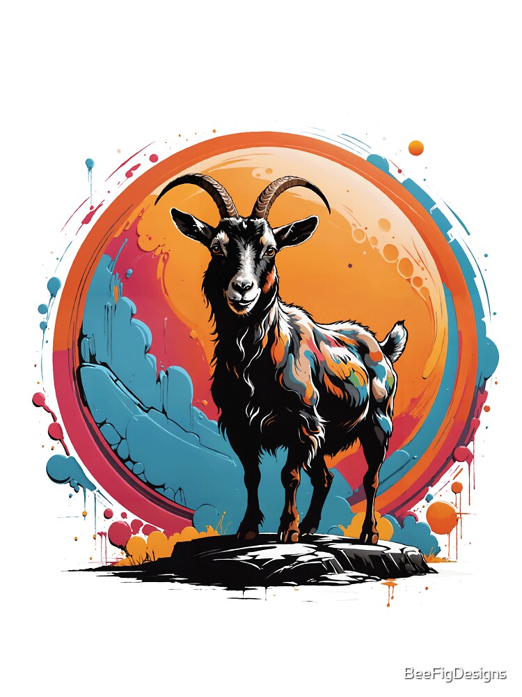 Colorful Goat Abstract Ink Billy Goat by BeeFigDesigns