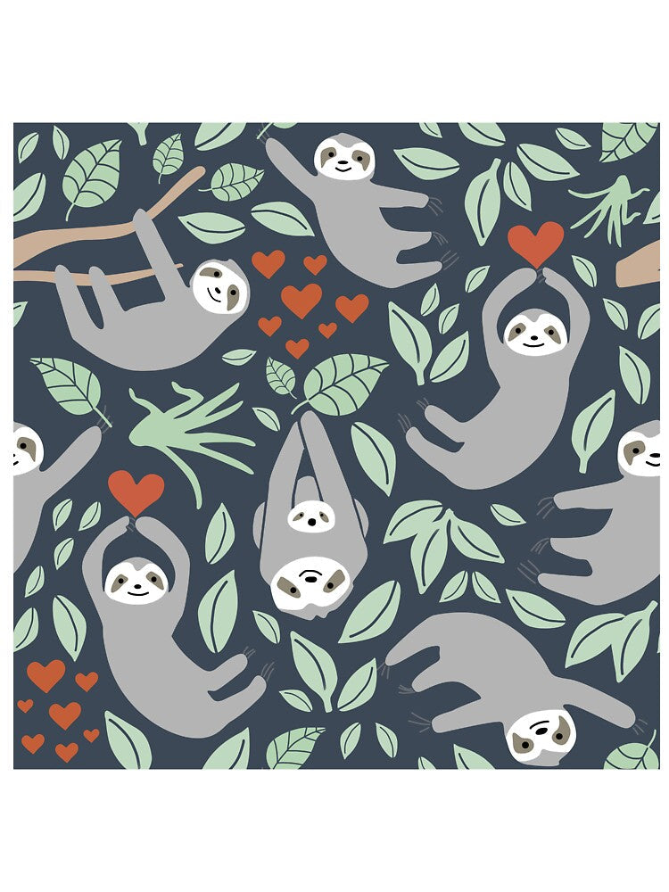 Sloth Leaves Hearts Pattern by VickyCloset