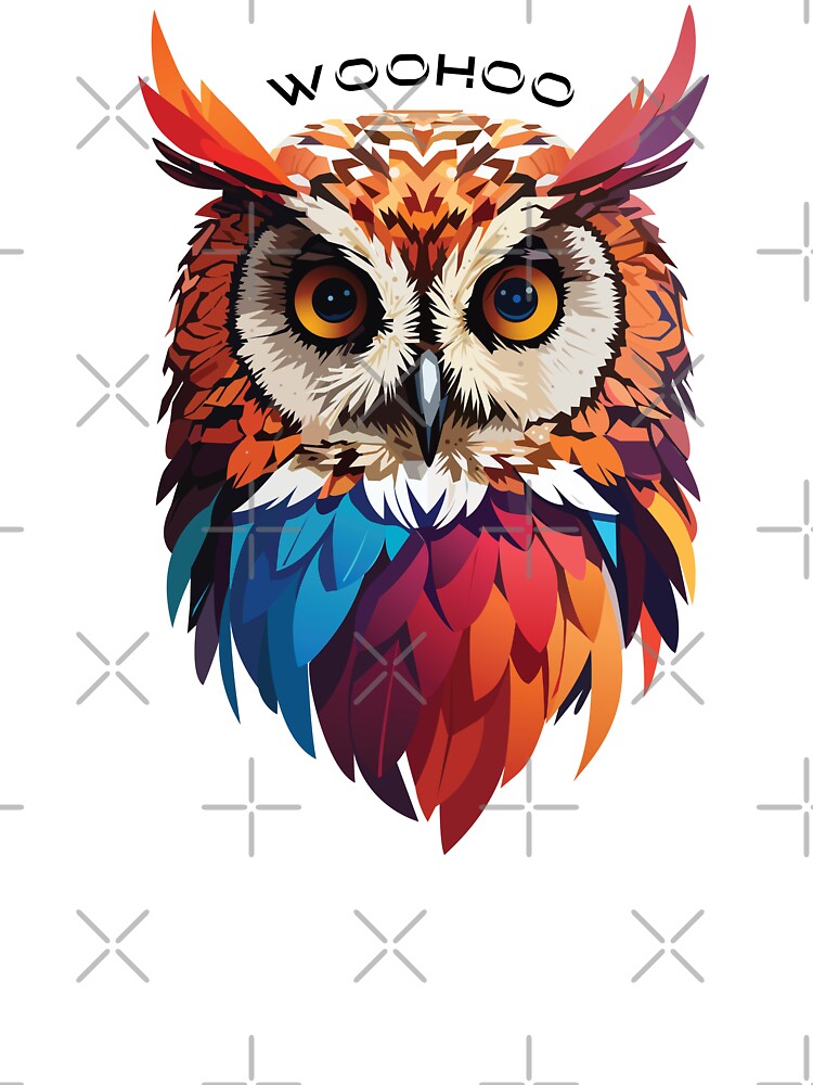 Colourful Owl with Woohoo word on her head by activlifewear