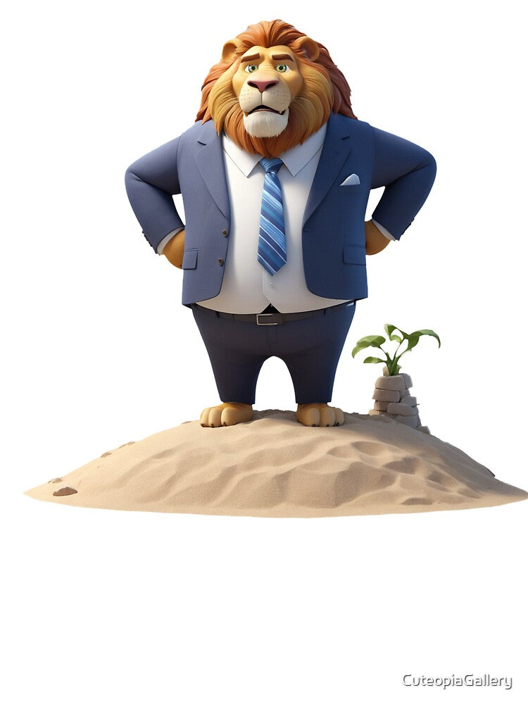3d Lion in a Suit on Beach by CuteopiaGallery