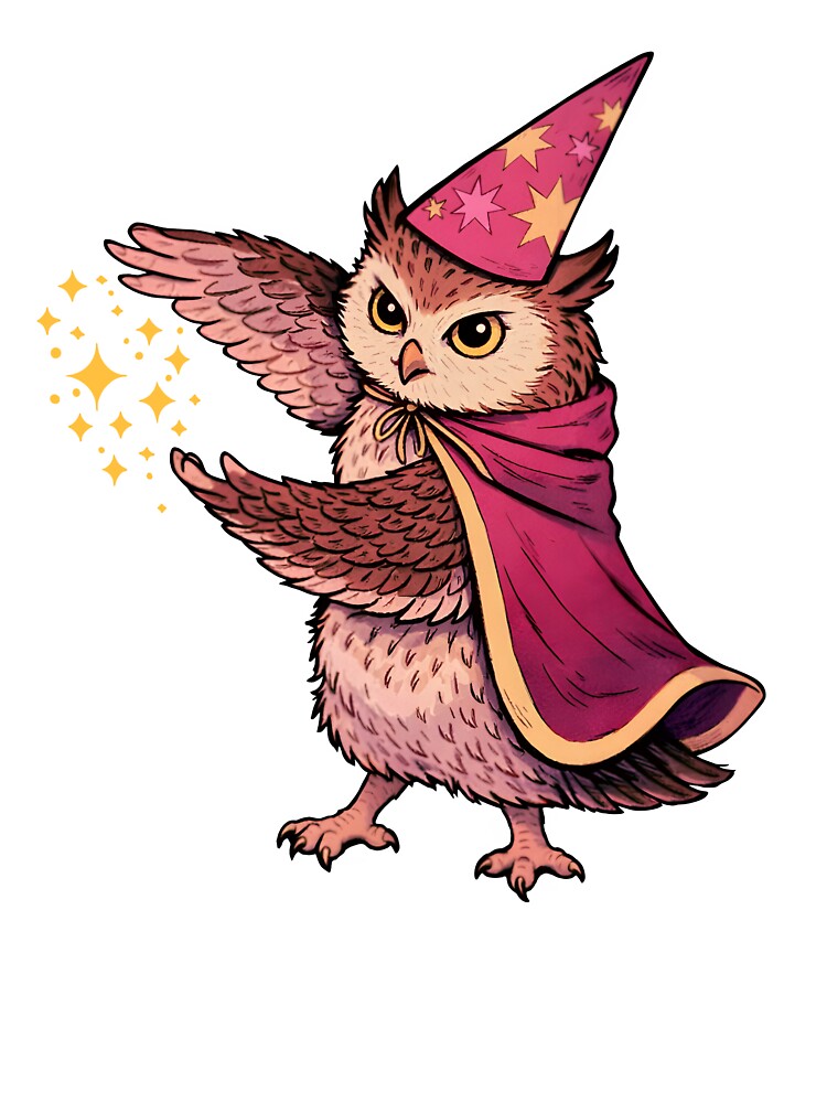 Magic Owl Wizard with Sparkles – Cute Fantasy Illustration by Senkov