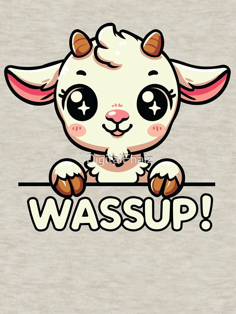Kawaii Goat Saying Wassup | Cute Funny Cartoon Farm Animal Design | Goat Design for Animal Lovers | Kawaii Style Tee by DigitalFhaiz