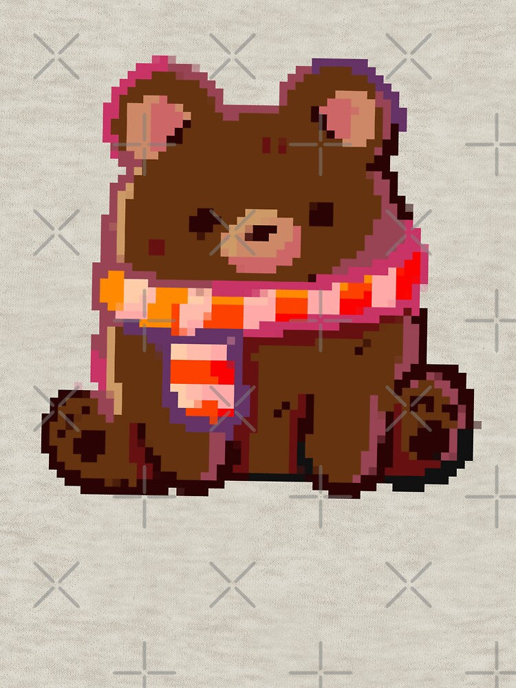Pixel art Bear wearing scarf by Artofmayara
