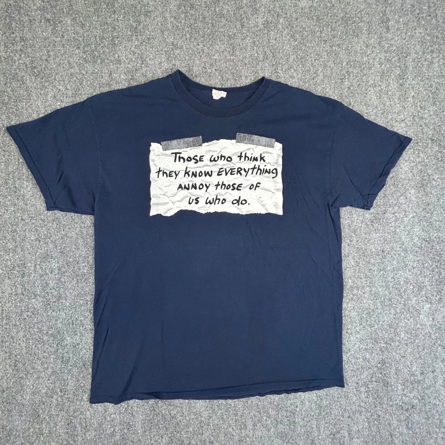 Gildan Heavy Cotton Navy Blue Sarcastic Graphic T-Shirt Know Everything XL