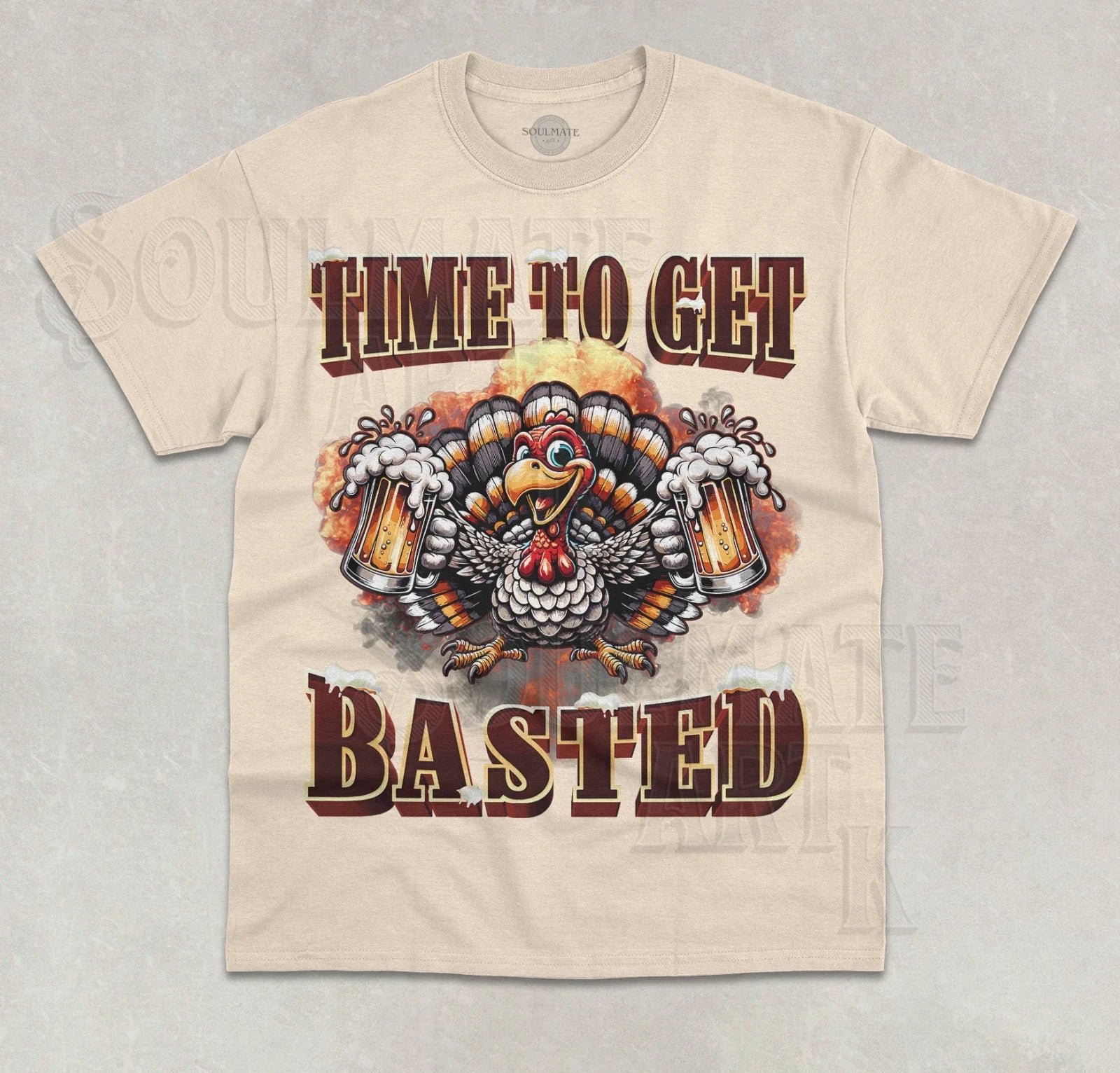 Time To Get Basted T-Shirt Funny Thanksgiving Turkey Meme Unisex Graphic Shirt