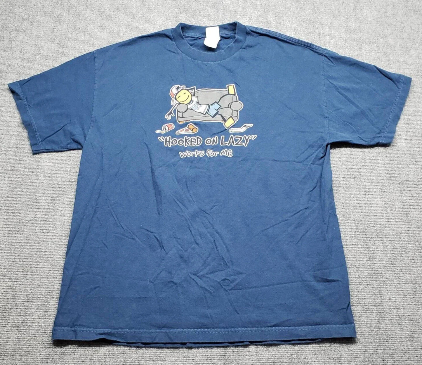 Alstyle Apparel & Activewear Graphic T-Shirt Mens XL Blue Couch Hooked On Lazy