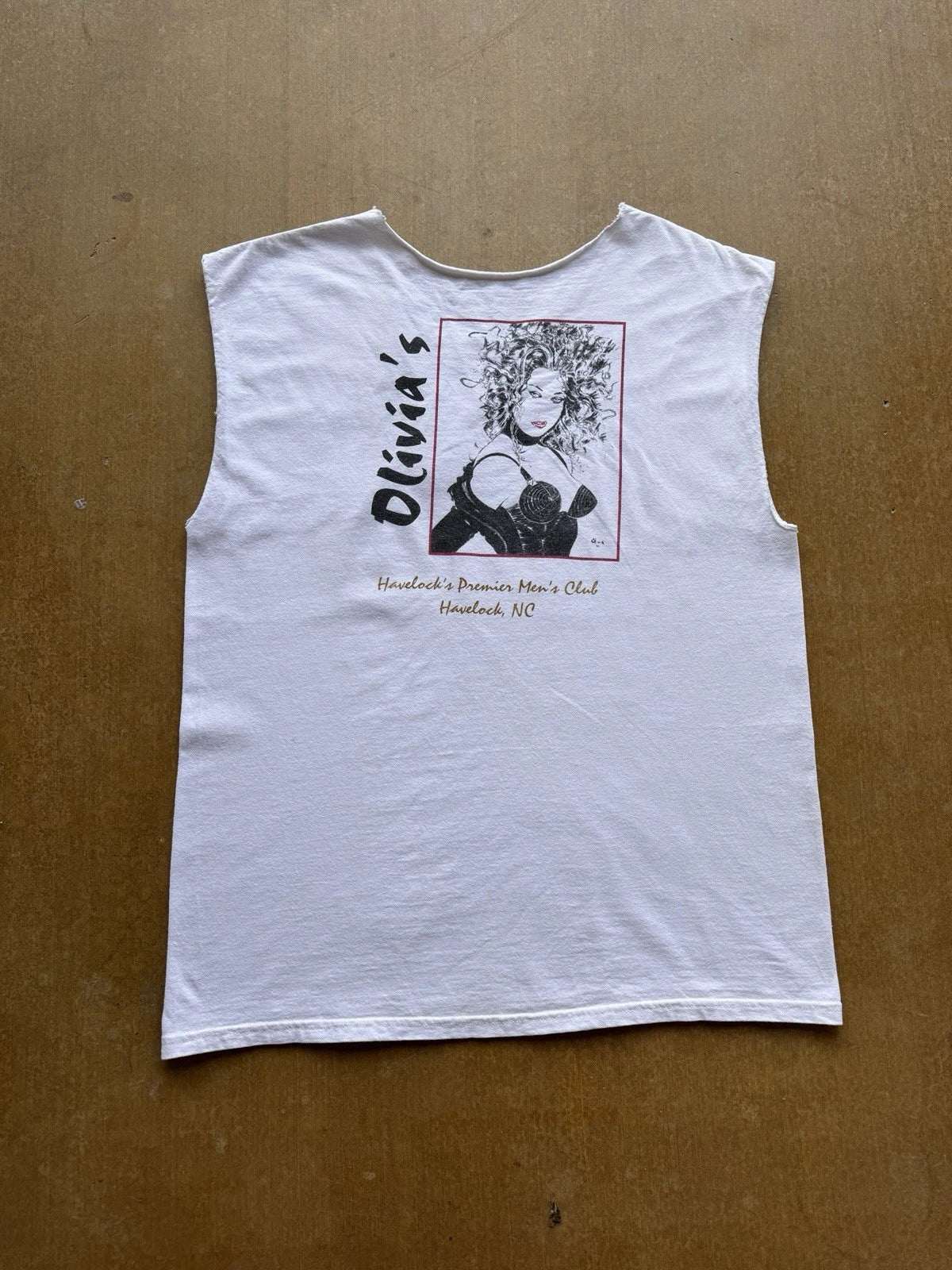VTG Olivia De Berardinis Pinup Girl Artist Men’s Strip Club Tank Top Cutoff XL