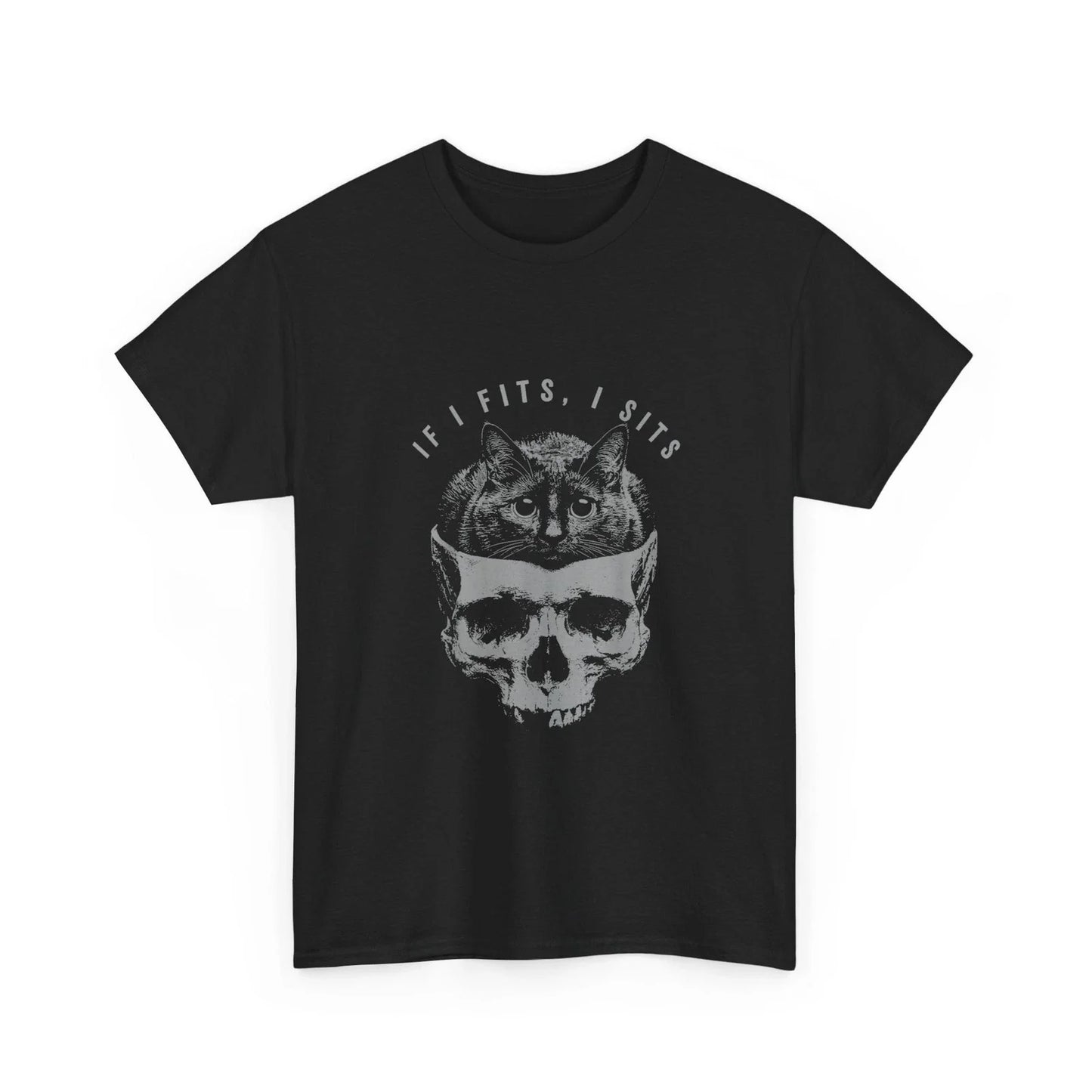 If I Fits I Sits Black Cat Skull Gothic Humor Women Men Shirt