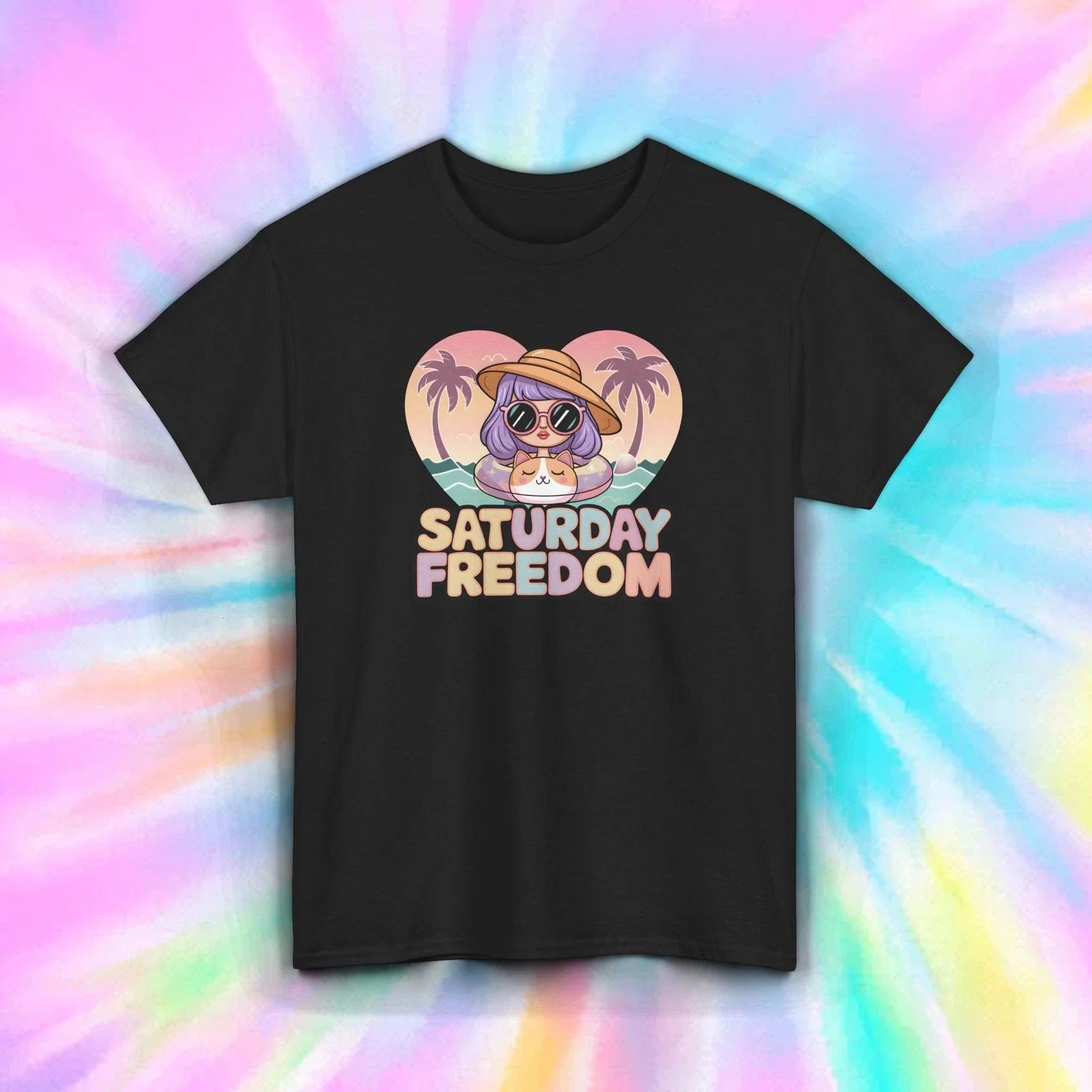 Saturday Freedom Shirt Girl Float Retro Beach Weekend Tee S-5XL