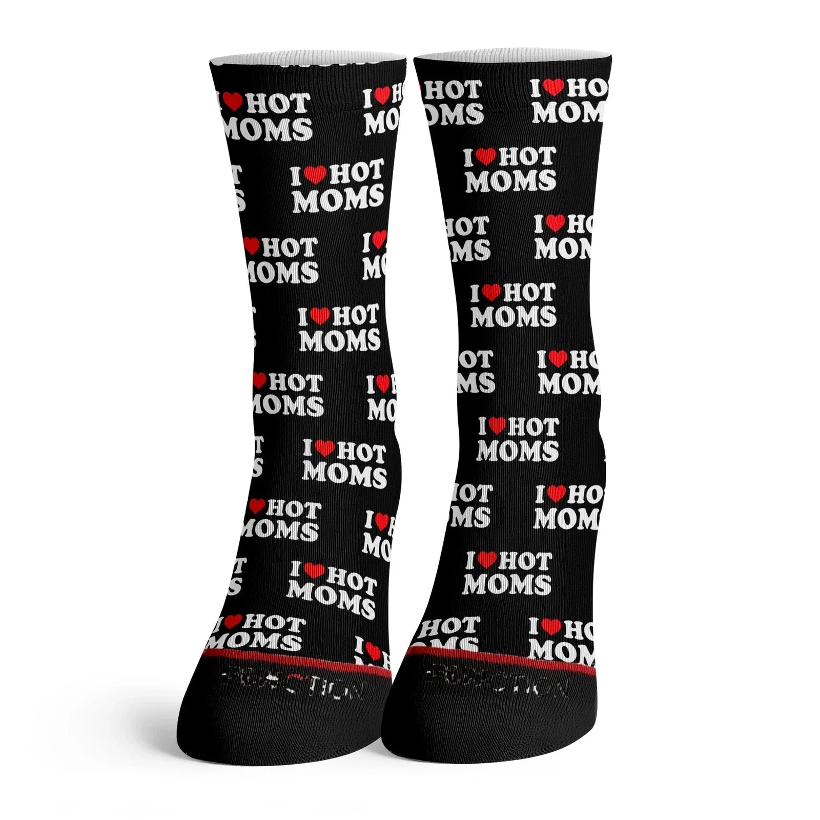 I Heart Hot Moms Funny Adult Socks Fashion Love Black Pattern Joke Gift Meme Gag