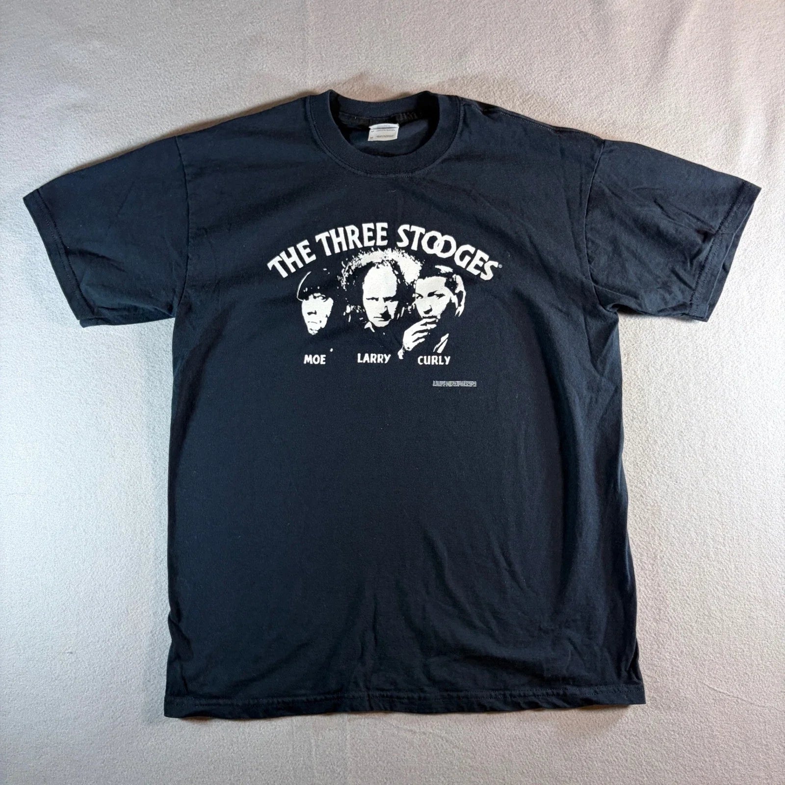 The Three Stooges Mens Black Graphic T-Shirt Gildan Heavy Cotton Medium 2007 Moe