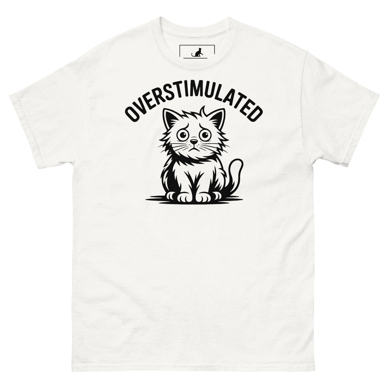 Overstimulated Cat T Shirt Funny Introvert Meme Black Cat Graphic Tee