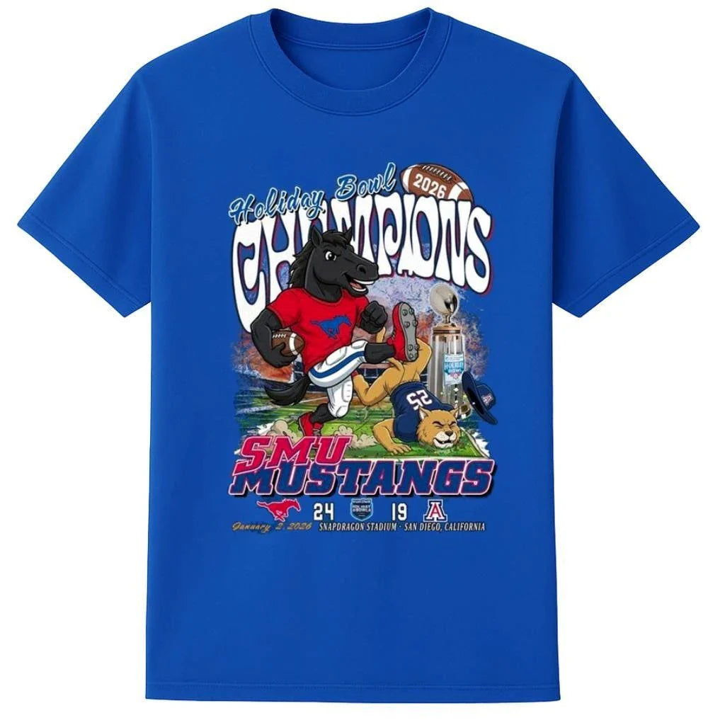 SMU Mustangs Defeat Arizona Wildcats 24-19 2026 Holiday Bowl Champions Score Mascot Shirt