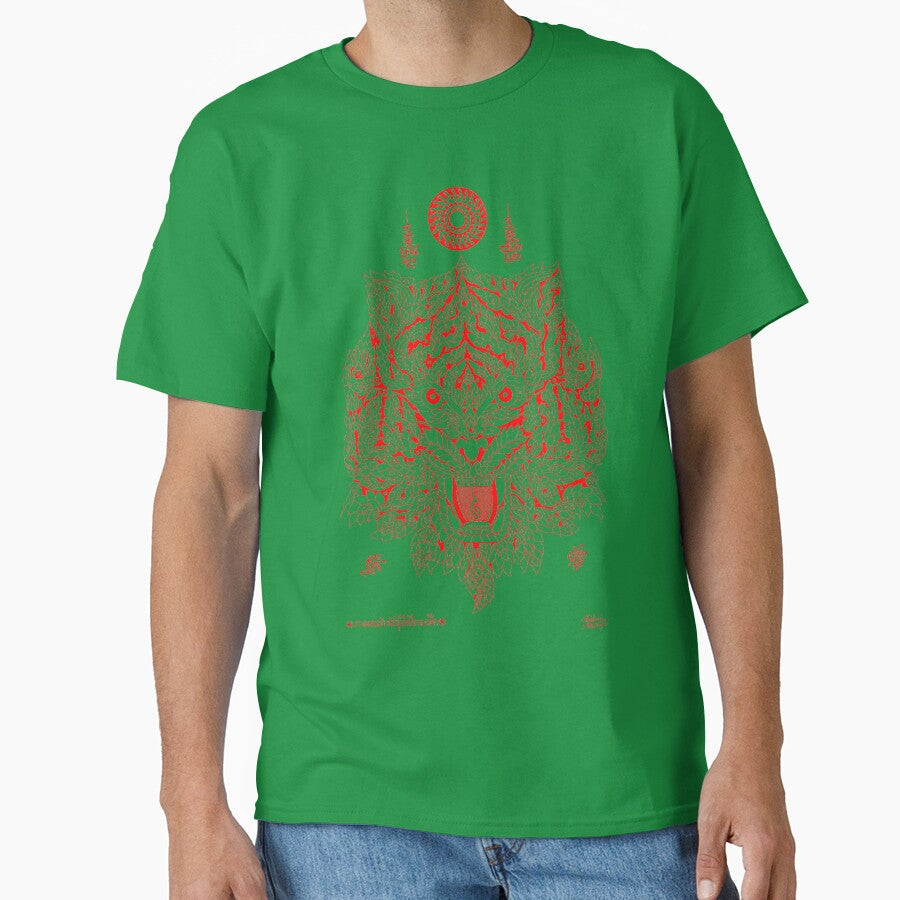 Thai traditional art of Talisman Tiger face Red color. by AmornGallery