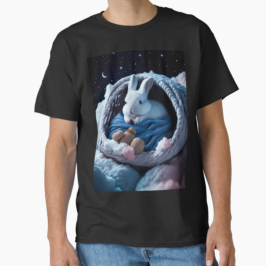 Rabbit in Basket on Clouds with Starry Sky by Yoselin Moran