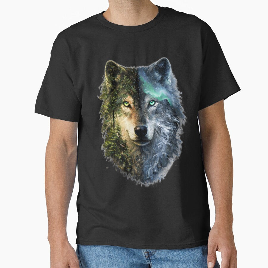 Split Nature Wolf – Forest and Ice Fantasy by ClutchCassidyTees