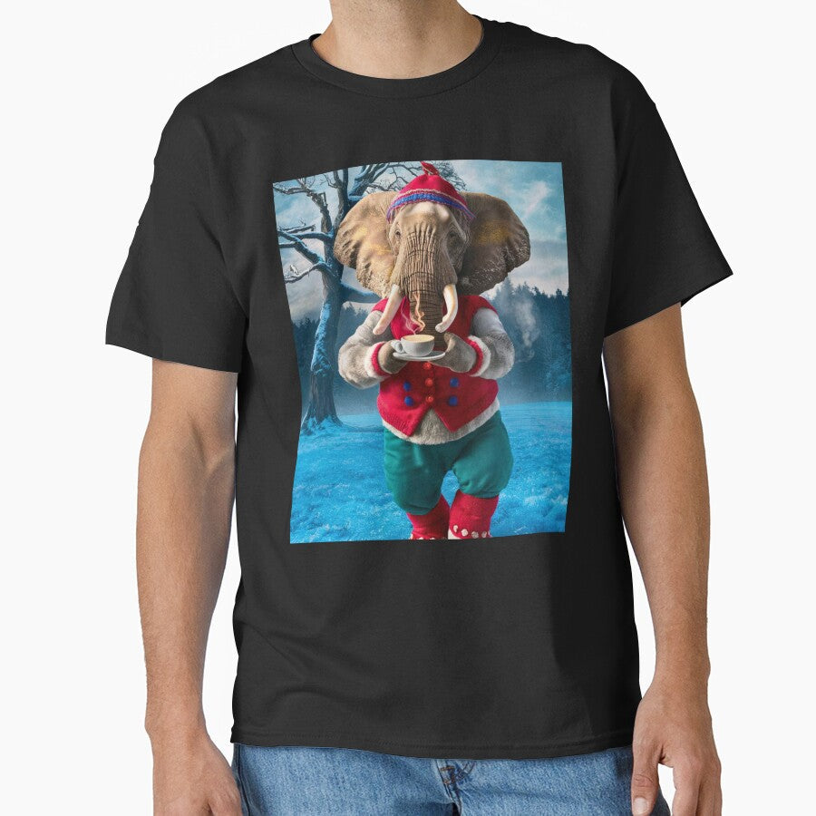 Elephant Portrait. drinking coffee, snow scene by ElephantVibes
