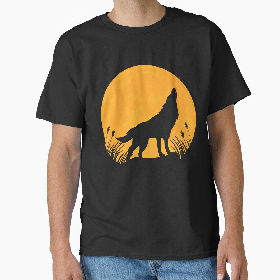 wolf animal lover Silhouette in full moon gift by alaechamlal