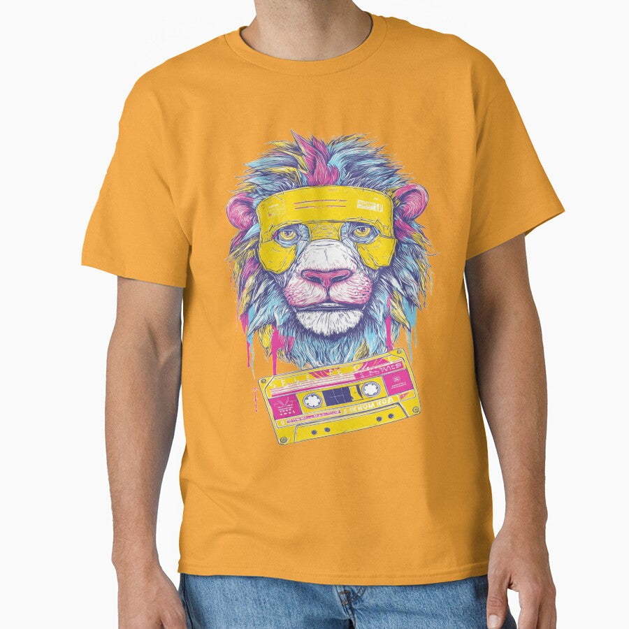 Retro Lion & Cassette Tape | 80s Neon Vaporwave Street Art by ZChrome