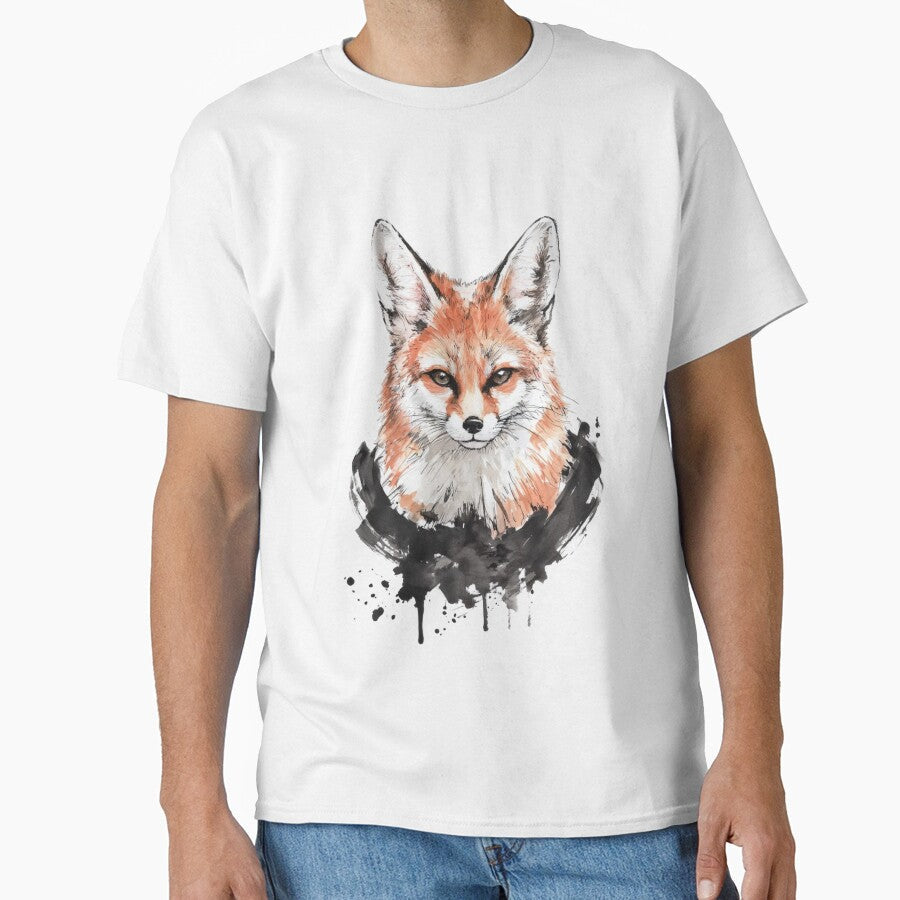The Cunning One – Red Fox Portrait with Ink Splash on Black Background by  InkVeil