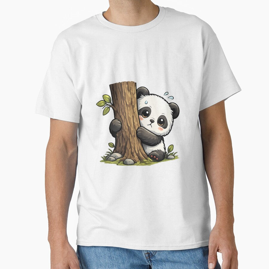Cute Panda Hiding Behind Tree Cartoon shirt by PawTheory