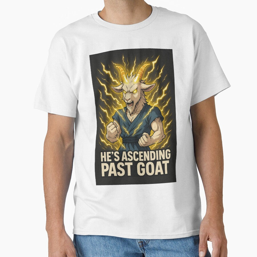 He’s Ascending Past Goat – Supercharged Battle Goat Parody Design by Bagelverse Studio