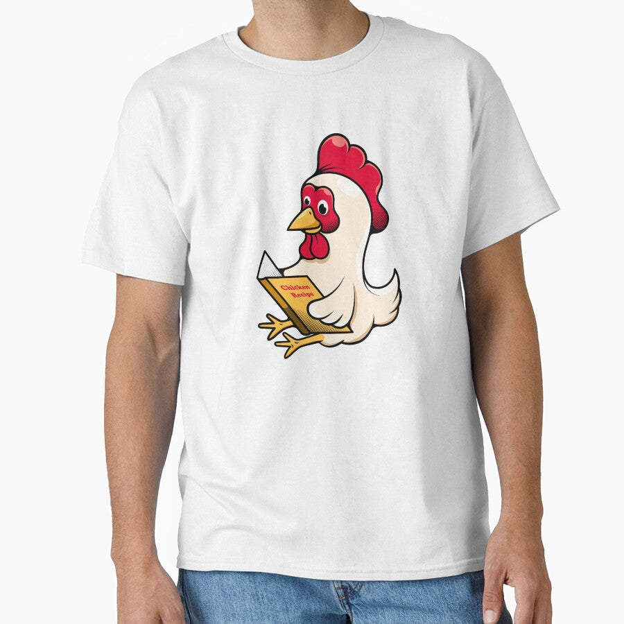cute chicken reading recipe book. by stylegoose