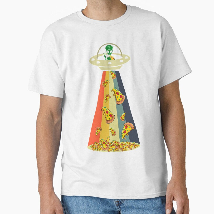 Funny Pizza UFO Alien Eating Pizza by NikolaMilosevic