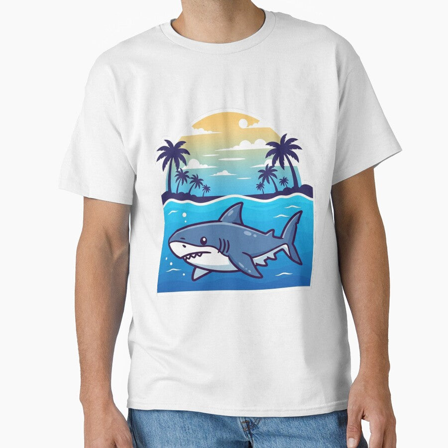 Cute Shark in Tropical Water | Cartoon Ocean Scene with Sun Gradient on White Background by mostafa gebril  ⭐⭐⭐⭐⭐
