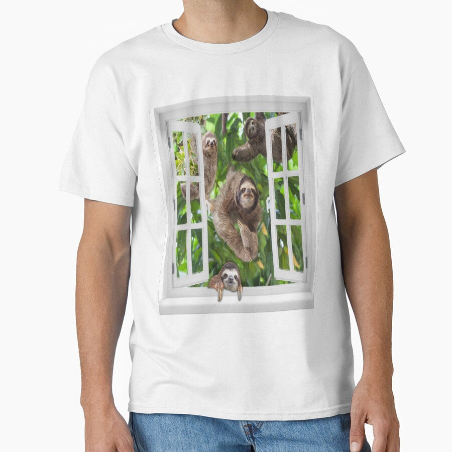 Cute Sloths Clim The Tree Through The Window by JakeGoodwin