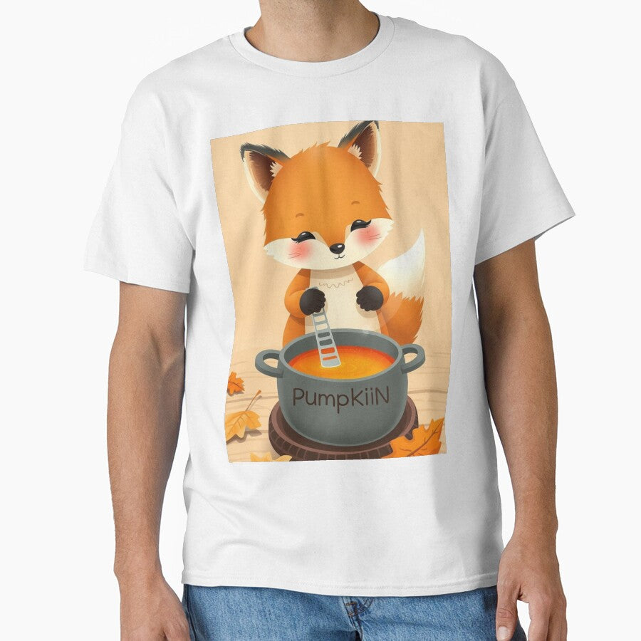 Pumpkin Season Fox T-Shirt | Cute Fall Cooking Fox by ArmaanArts