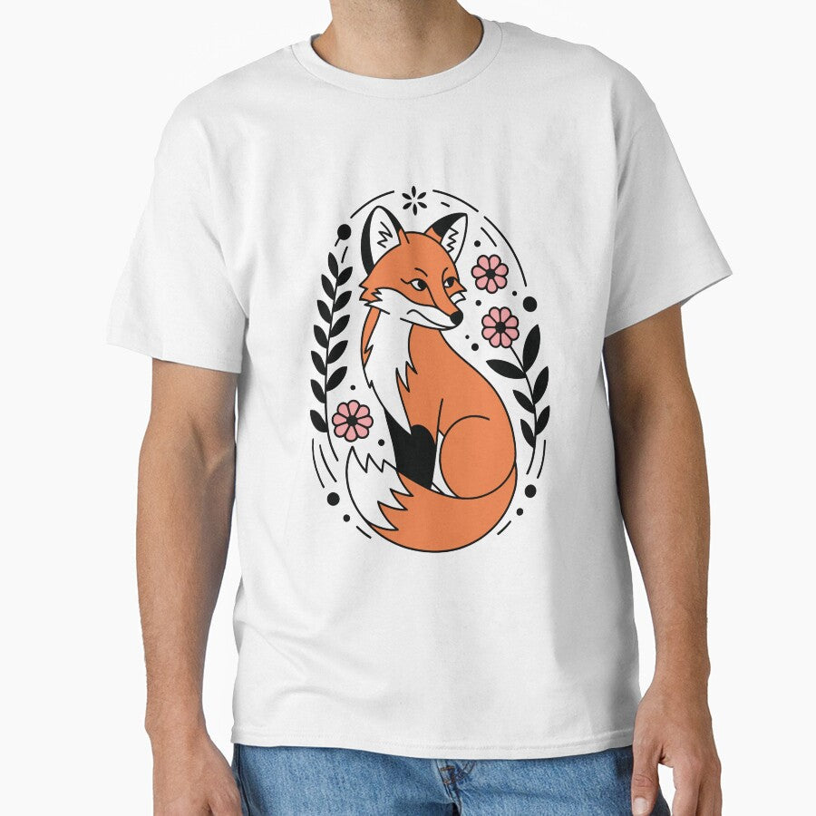 Floral Fox Portrait – Oval Frame Flat Vector Illustration by EmeraldeaArt