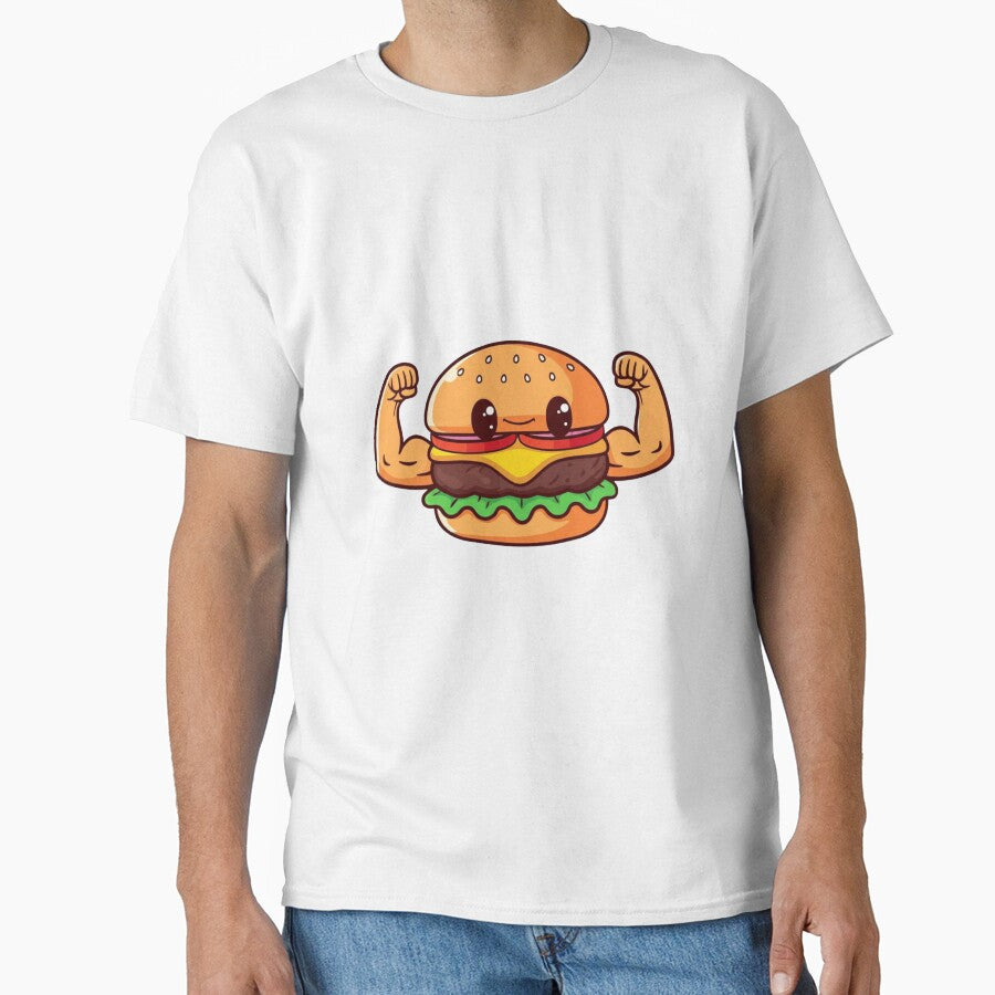 Burger Bicep Flex Funny Chibi Food Workout Design by ColorSplash123