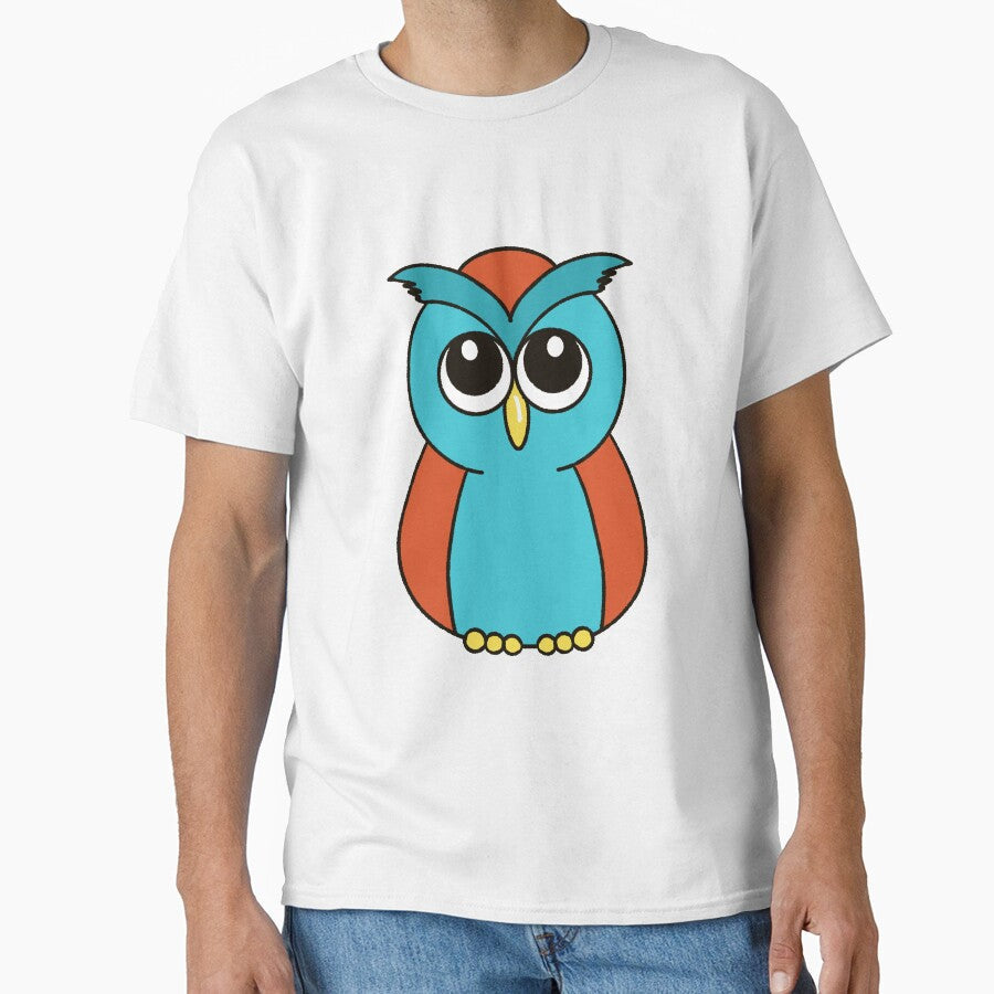 Round Teal Orange Owl Cute Cartoon Bird by MFGB-Creations