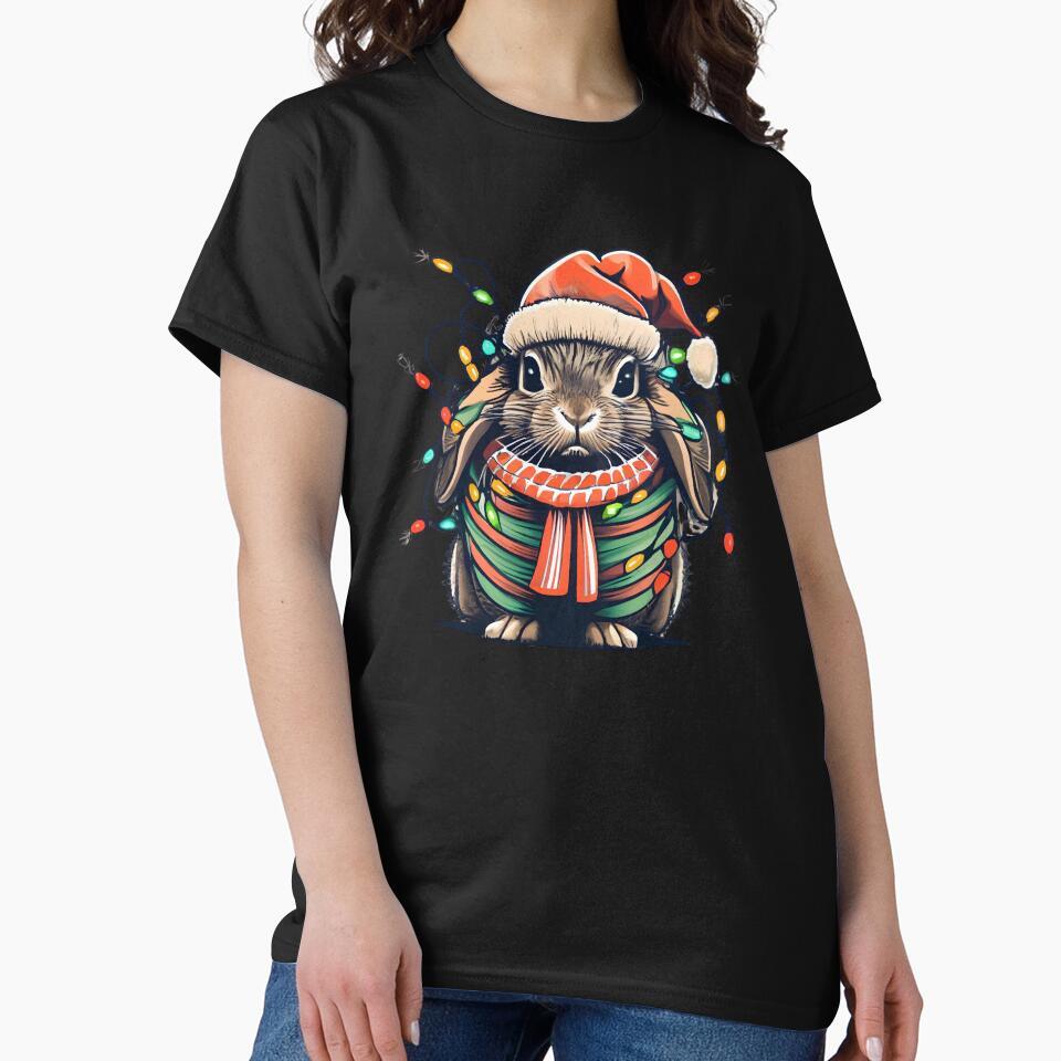 Rabbit With Santa Hat And Christmas Lights by Itsheartshop