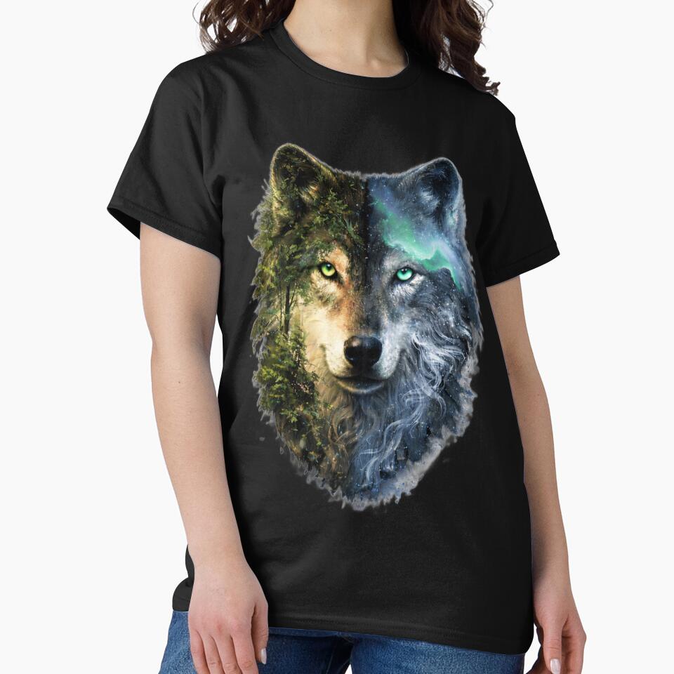 Split Nature Wolf – Forest and Ice Fantasy by ClutchCassidyTees