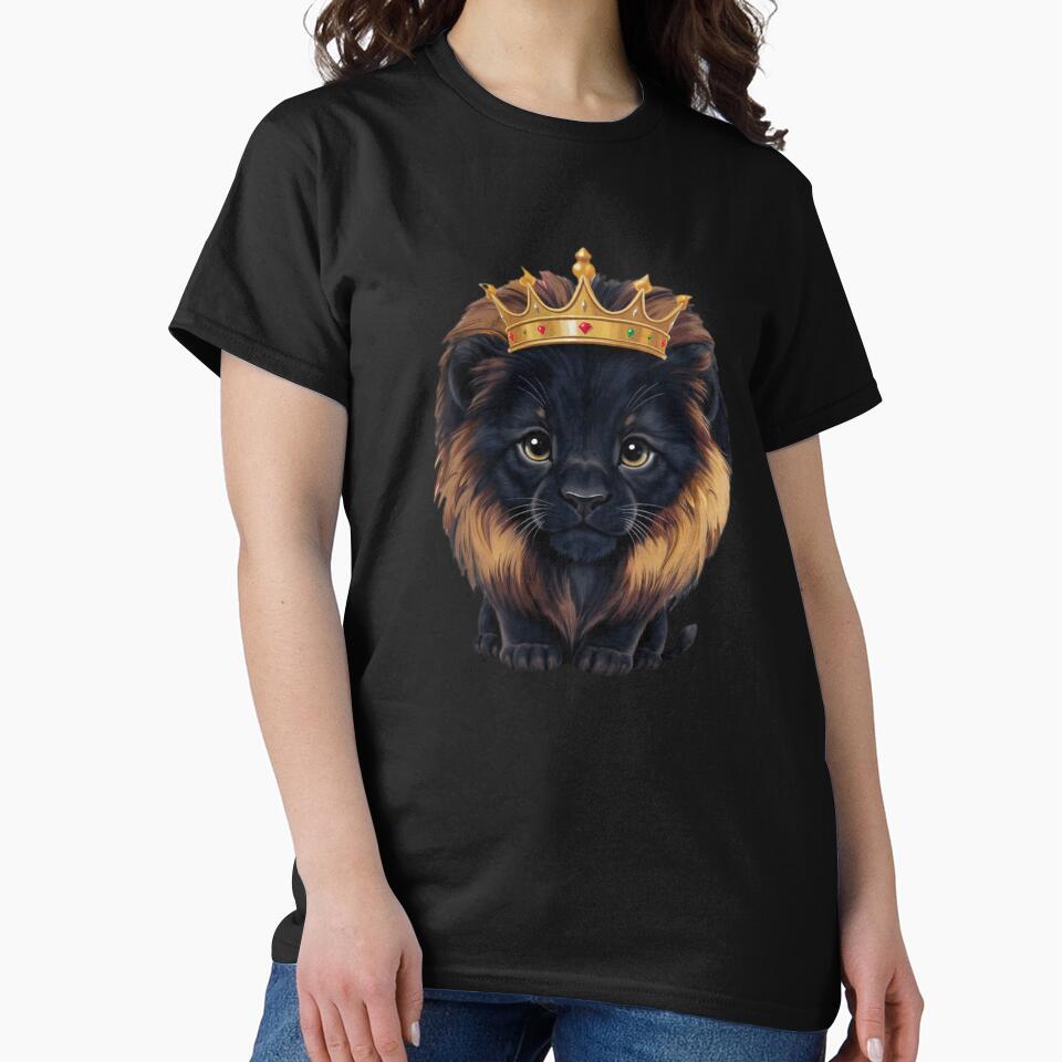 Cute Black Lion Cub with Golden Crown King Art by DailySparks