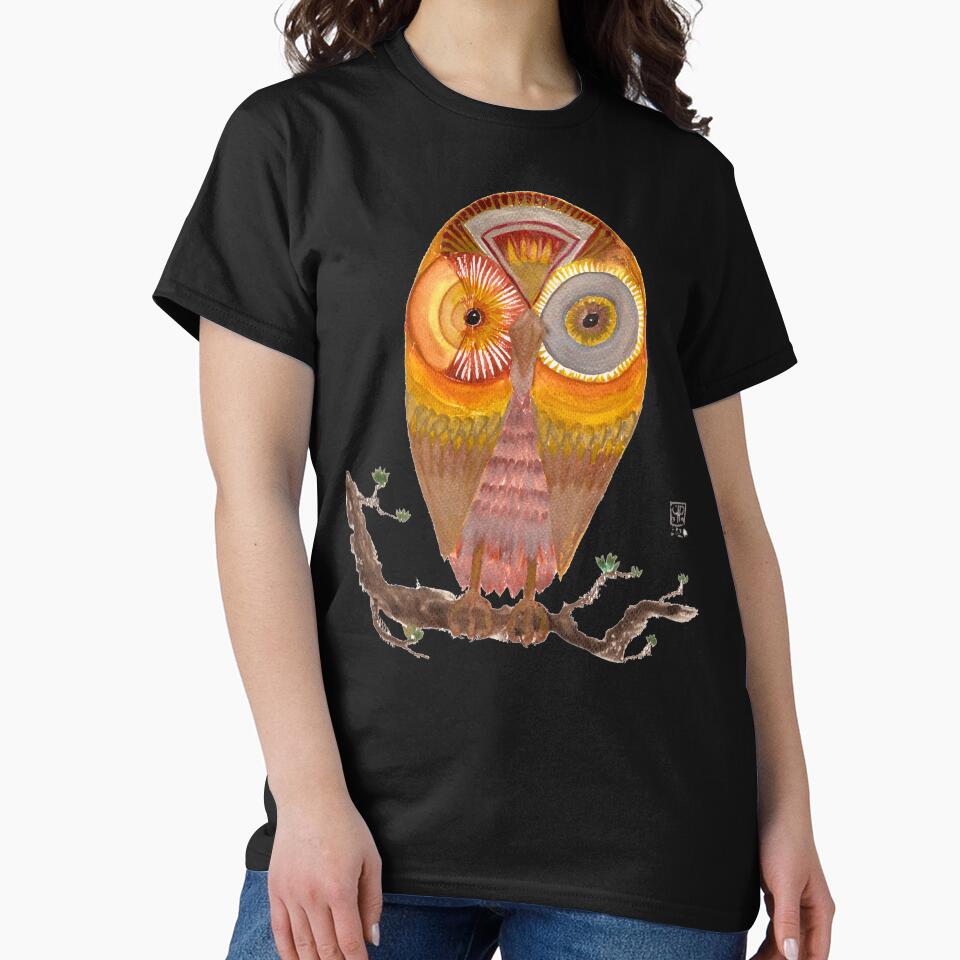 Cute Golden owl watercolor illustration by Pragonette