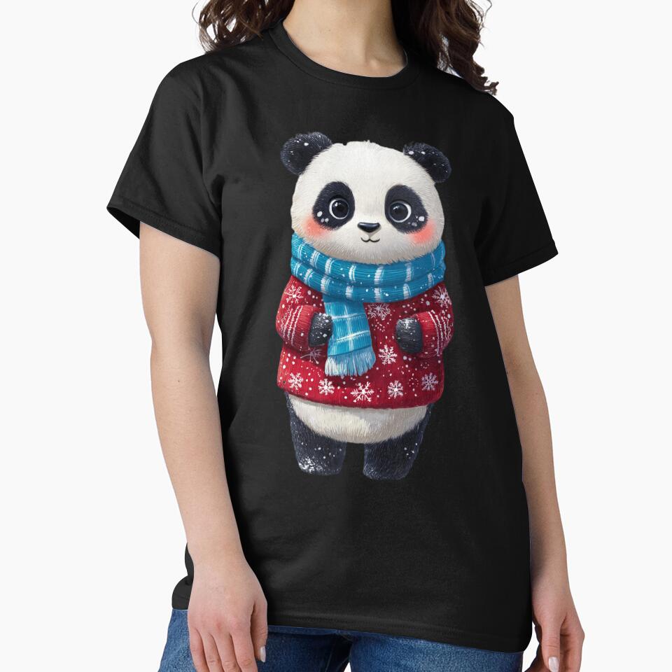 Cute Panda in Winter Sweater and Scarf Holiday Illustration by DailySparks