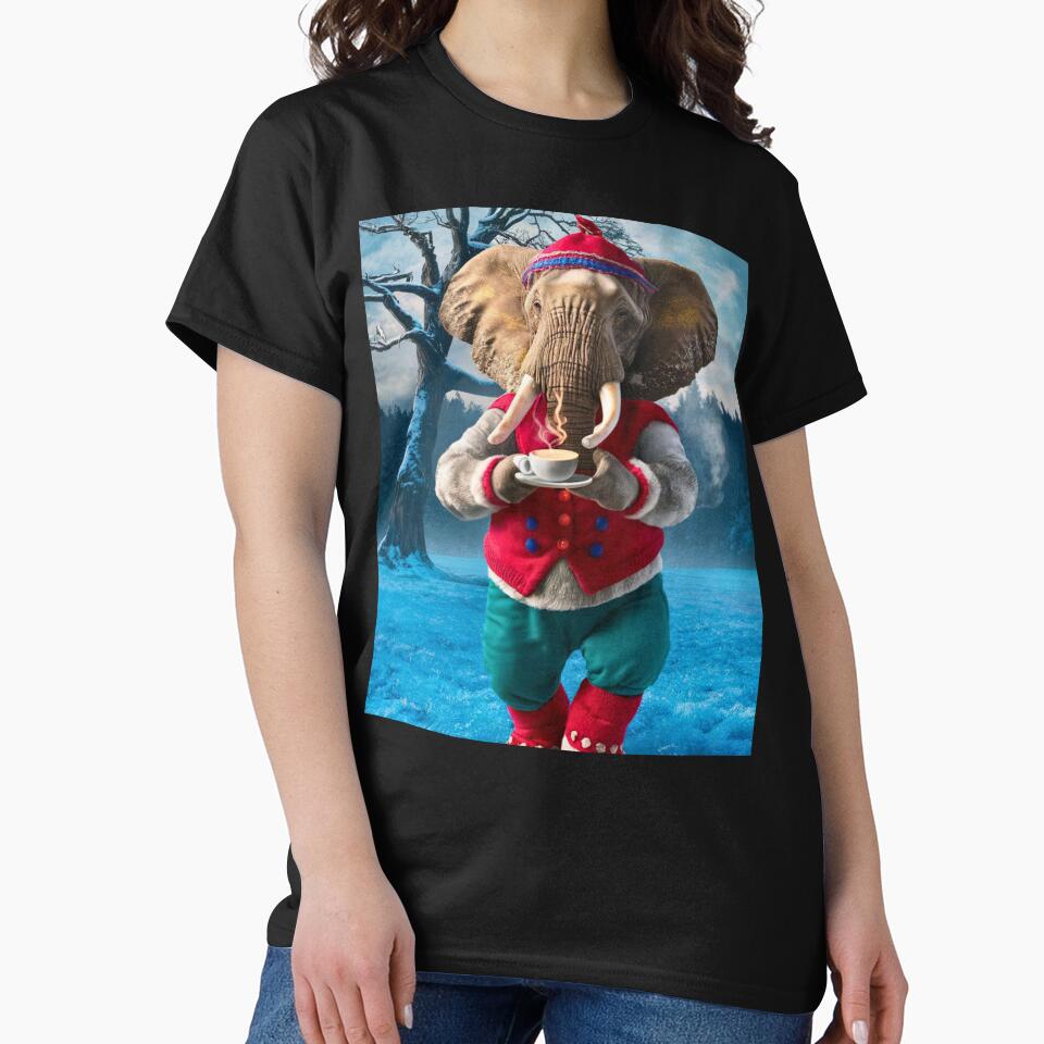 Elephant Portrait. drinking coffee, snow scene by ElephantVibes