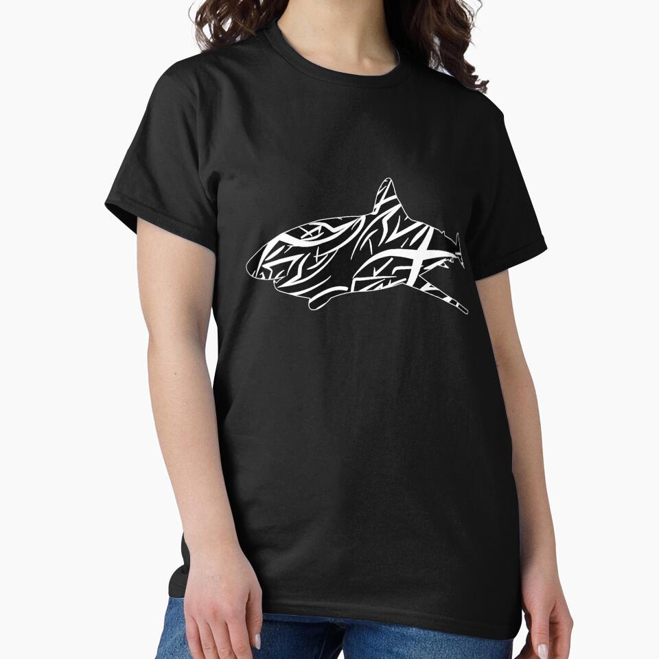 Shark with tribal texture silhouette in black and white by Livingcreative
