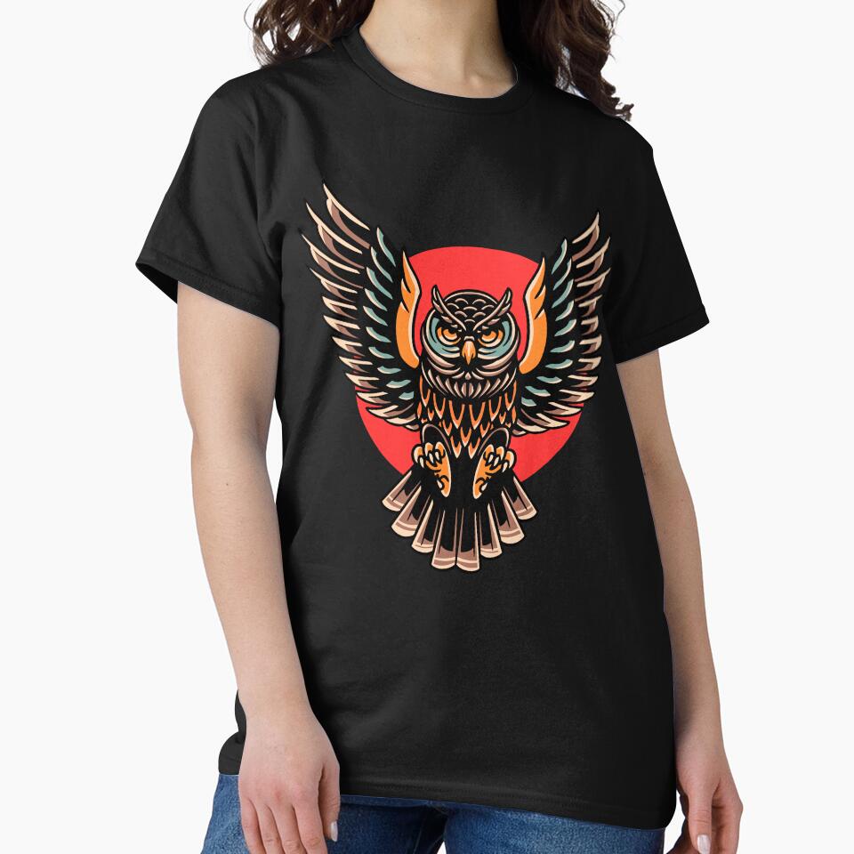 Brave colorful Owl Spread Wings with Sun at the Back by activlifewear