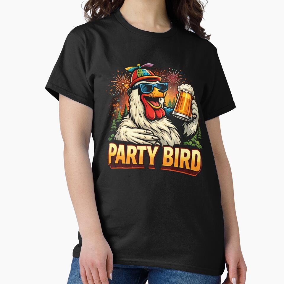 Party Bird – Funny Chicken Beer Celebration Retro Design by hiperdinotees