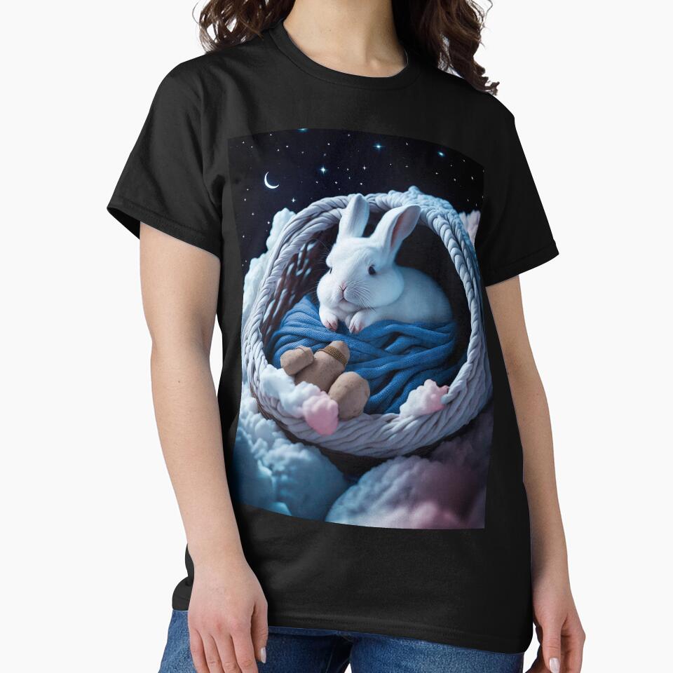 Rabbit in Basket on Clouds with Starry Sky by Yoselin Moran