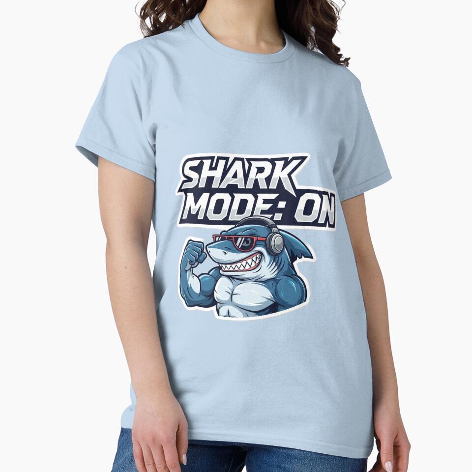 Shark Mode: ON – Cool Muscular Shark with Headphones Funny Gym Ocean Design by AquaPawsStudio