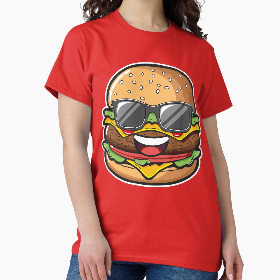 Kawaii Hamburger – Cute Happy Burger Cartoon Design by MerlinWear