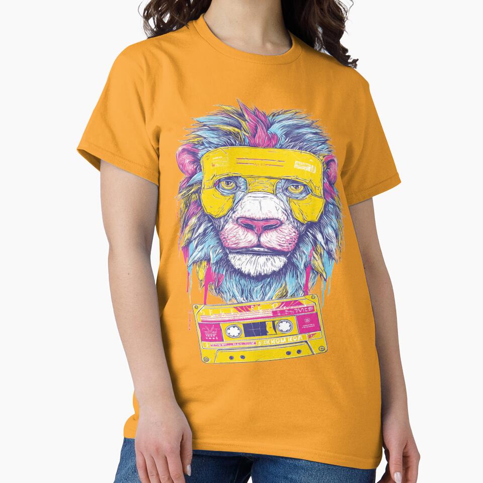 Retro Lion & Cassette Tape | 80s Neon Vaporwave Street Art by ZChrome